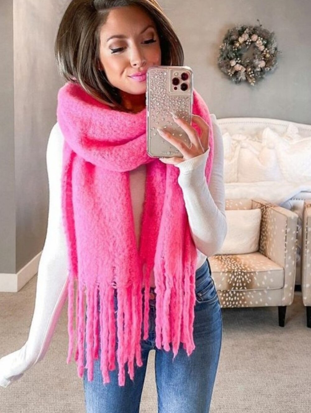 Anthropologie Hot Pink Fringed Women's Scarf